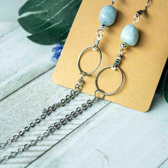 Aquamarine Silver Chain Dangle Earrings - Picture 9 of 15